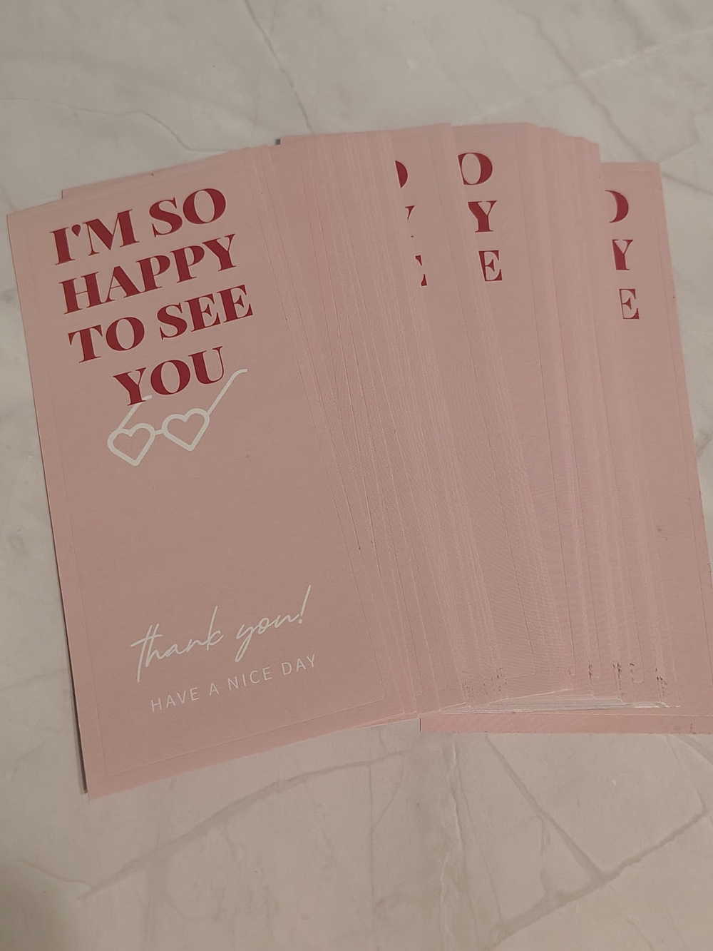 50 Pink "I'm So Happy To See You" Package Sealing Stickers